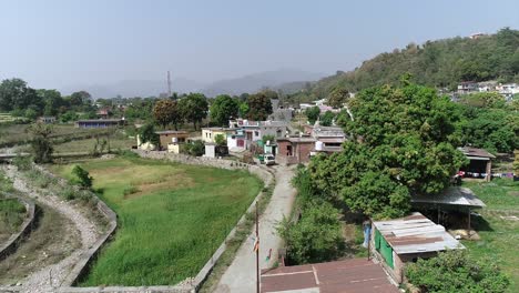 Rural-India-from-Above:-Aerial-View-Footage-of-Dehradun,-Uttarakhand,-Bird's-Eye-View:-Stunning-Aerial-Footage