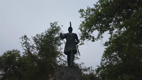 Statue-of-Greek-soldier-in-Athens,-Greece,-patriot-symbol-landmark-up-close