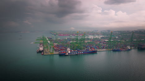 High-panoramic-aerial-view-over-busy-Port-of-Singapore-at-Pasir-Panjang