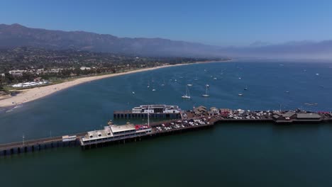 Cinematic-Establishing-Drone-Shot-Above-Stearns-Wharf,-Santa-Barbara,-California