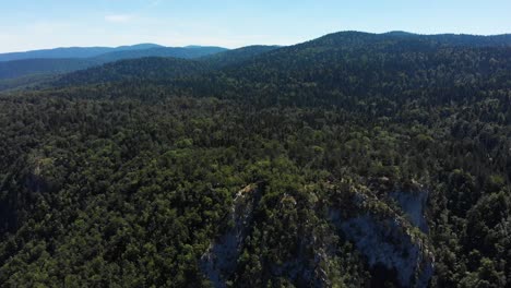 Aerial-approaching-drone-shot-over-Banjska-Stena-at-mountain-Tara-in-Serbia