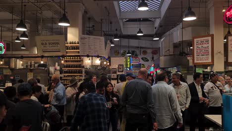 Crowd-in-Food-Court-of-Grand-Central-Market,-Downtown-Los-Angeles,-California-USA