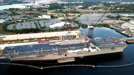 Aerial-View-Of-Aircraft-Carrier-At-BAE-Systems-Norfolk-Ship-Repair