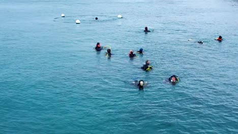 Un-Grupo-De-Buceadores-En-El-Mar-Aprendiendo-A-Preparar-Y-Revisar-El-Equipo-Antes-De-Una-Inmersión.