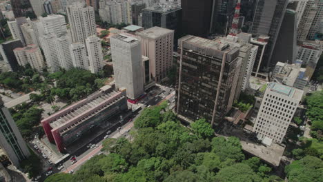 Aerial-view-of-MASP-in-Paulista-Avenue,-São-Paulo,-Brazil