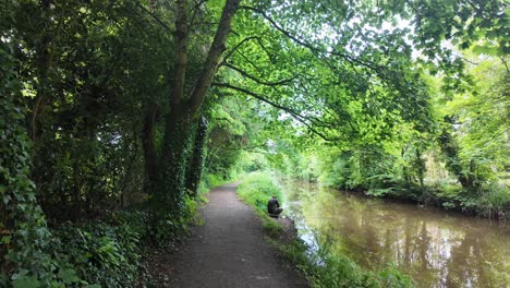 Irland-Epische-Orte-Ländliche-Szene-Mann-Angeln-Am-Ufer-Des-Flusses-Barrow-Carlow-Irland-An-Einem-Sommertag