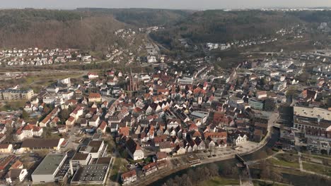 Drone-footage-of-swabian-city-of-Nagold-in-Black-Forest