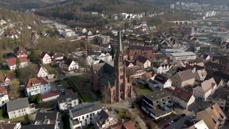 Drone-Footage-Of-Swabian-Church-In-Nagold,-Baden-württemberg