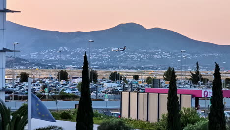 Commercial-jet-landing-at-Athens-International-Airport-or-AIA,-Eleftherios-Venizelos-in-Greece