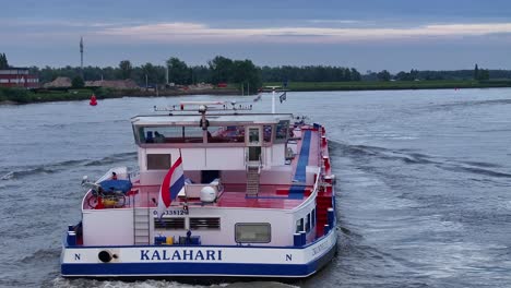 KALAHARI-Crude-Oil-Tanker-Sailing-In-Barendrecht,-Netherlands---Aerial-Drone-Shot