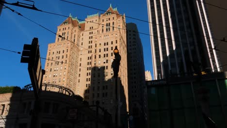 Hunter–Dulin-Building-View-From-Bus-Moving-on-Market-Street,-Downtown-San-Francisco,-California-USA-60fps