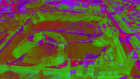 Infrared-Thermal-Detection-Of-Cardiff-Castle---Victorian-Gothic-Revival-Mansion-In-Cardiff,-Wales,-UK