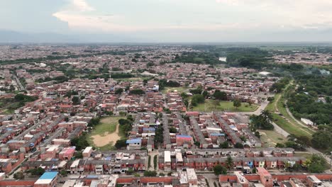 Aerial-perspective-of-communities-for-displaced-people-in-East-Cali,-Colombia