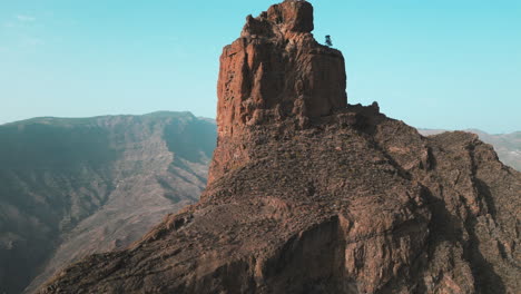 Roque-Bentayga:-aerial-view-of-the-famous-monolith-on-the-island-of-Gran-Canaria,-Tejeda,-Canary-Islands,-Spain