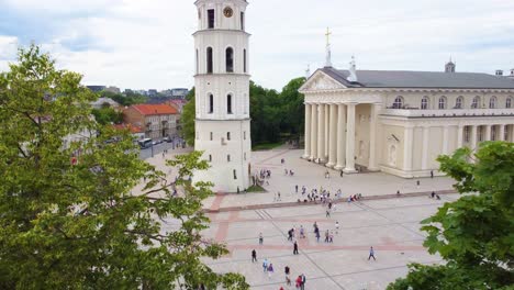 Aerial-view-of-Vilnius-Cathedral,-Lithuania