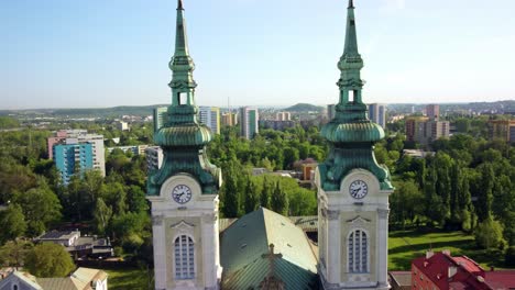 Kostel-Panny-Marie-Královny,-Ostrava,-Czech-Republic---Aerial-Drone-Shot