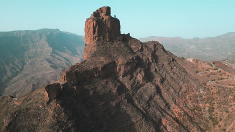 Panoramic-aerial-view-of-the-wonderful-Roque-Bentayga-on-the-island-of-Gran-Canaria,-Canary-Islands,-Spain