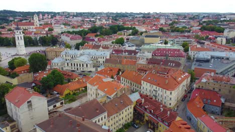 Aerial-view-of-Vilnius-old-town-with-old-buildings,-Lithuania