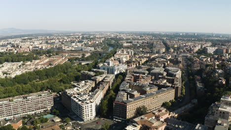 Aerial-dolly-establishing-Trastevere-neighborhood-Rome-Italy-on-sunny-day