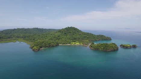 Green-island-Coiba-in-Panama,-natural-reserve-with-untouched-nature,-aerial