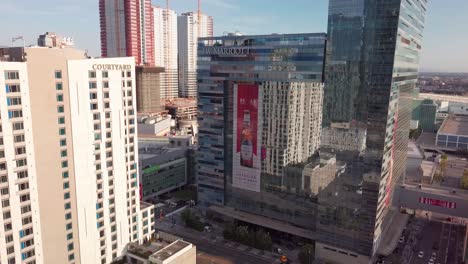 Aerial-flyover-LA-Live-hotels-to-reveal-Staples-Center-sports-arena