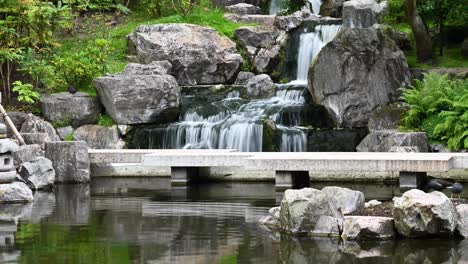 People-stopping-to-take-pictures-within-Holland-Park's-Kyoto-Garden,-London