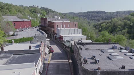 Aerial-view-of-Eureka-Springs-Arkansas-empty-main-street-during-Covid-19-lockdown