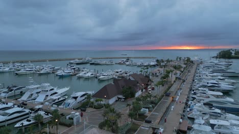 Boats-moored-in-port-of-Casa-de-Campo-Marina,-La-Romana-in-Dominican-Republic