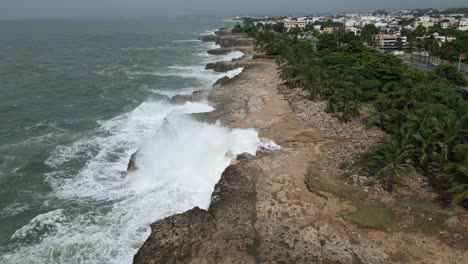 Day-after-Hurricane-Beryl-hit-Santo-Domingo-coast-with-huge-waves,-Dominican-Republic