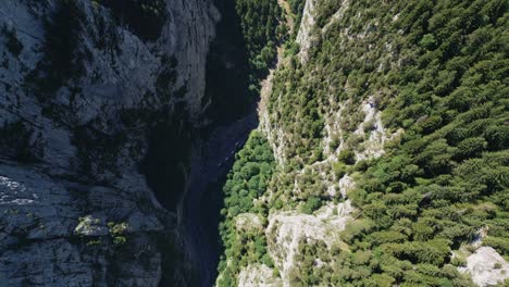 Luftaufnahme-Von-Touristenfahrzeugen,-Die-Während-Des-Rumänischen-Sommers-In-Einer-Wunderschönen-Gegend-Der-Bicaz-Chei-Schlucht-Aufgereiht-Sind