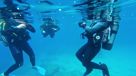 Underwater-view-of-snorkeler-getting-prepared-for-snorkeling-in-Greece