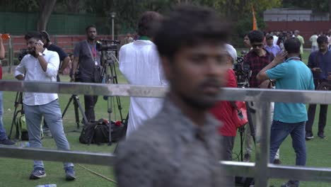 Video-journalists-from-different-media-and-news-channels-at-Congress-headquarters-talking-to-party-supporters-during-18th-Lok-Sabha-election-results-in-Akbar-road