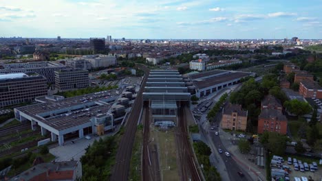 Railroad-cross-junction-train-station-connecting-the-city-center-with-the-suburbs-on-a-sunny-summer-day