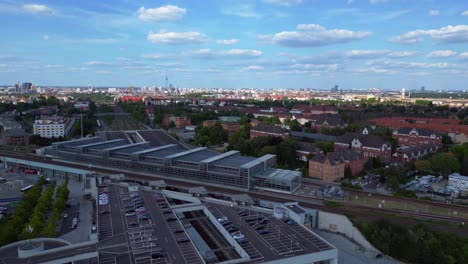 Railroad-cross-junction-train-station-connecting-the-city-center-with-the-suburbs-on-a-sunny-summer-day