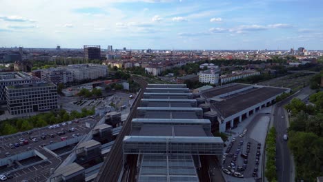 Railroad-cross-junction-train-station-connecting-the-city-center-with-the-suburbs-on-a-sunny-summer-day