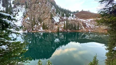 La-Superficie-Reflectante-Del-Gran-Lago-Almaty,-En-Kazajstán