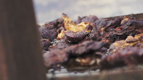 Nahaufnahme-Von-Auf-Holzkohle-Gegrilltem-Fleisch