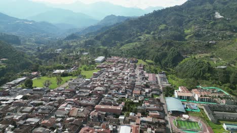 Flyover-of-picturesque-charming-mountain-town-of-Jardin-in-Colombia