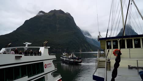 View-of-a-cruise-ship-sailing-out-of-the-Milford-Sound-Marina