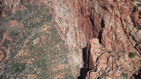 Aerial-View-of-Zion-National-Park-Navajo-Cliffs-on-Hot-Sunny-Day,-Utah-USA