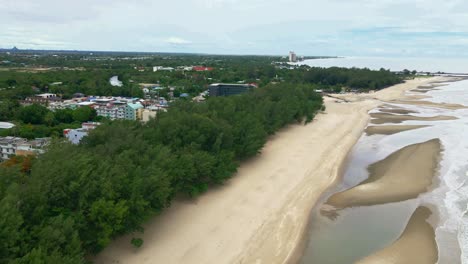 Thailand's-Cha-Am-Beach-with-High-Aerial-Drone-Shot-Along-the-Coastline