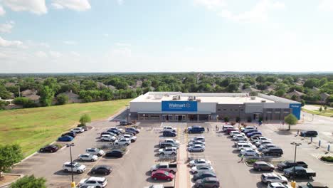 Aerial-footage-of-a-neighborhood-Walmart-in-Denton-Texas-located-at-3930-Teasley-Ln,-Denton,-TX-76210