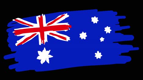 Dibujo-Animado-De-La-Bandera-Australiana,-Con-Líneas-Que-Forman-El-Contorno-De-La-Bandera-Sobre-Un-Fondo-Negro