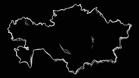 Animated-self-drawing-Kazakhstan-map-out-line-art,-lines-forming-the-map-outline-against-a-black-background-alpha-channel-mode-overlay,-this-animation-represents-national-pride-and-identity