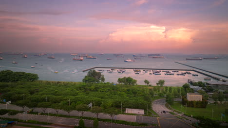 Singapore-city-port-location,-shipping-industry,-ocean-transportation