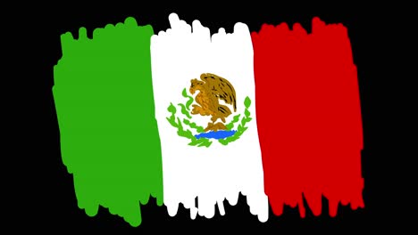 Bandera-Mexicana-Animada-Dibujada-A-Mano-En-Estilo-Lineal,-Con-Líneas-Que-Forman-El-Contorno-De-La-Bandera-Sobre-Un-Fondo-Negro