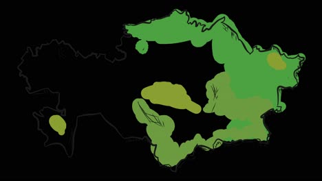 Animated-self-drawing-Kazakhstan-map-in-line-art,-lines-forming-the-map-outline-against-a-black-background-alpha-channel-mode-overlay,-this-animation-represents-national-pride-and-identity