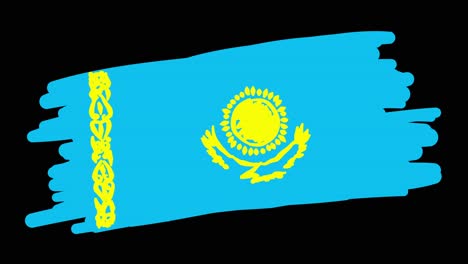 Animated-self-drawing-Kazakhstan-flag-line-art,-with-lines-forming-the-flag-outline-against-a-black-background