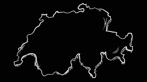 Animated-self-drawing-Swiss-map-outline-art,-lines-forming-the-map-outline-against-a-black-background-alpha-channel-mode-overlay,-this-animation-represents-national-pride-and-identity