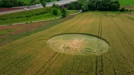 Círculo-De-Cultivo-En-Un-Vasto-Paisaje-Agrícola-Con-Cultivos-En-Crecimiento.